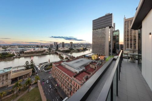 View from a balcony of the Adina Apartment Hotel Brisbane to Brisbane River.
